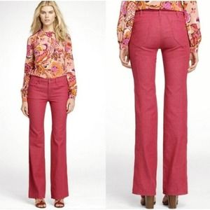 Tory Burch Leigh Flare Red Jeans Size 30 Retro Pocket Denim Gold Hardware Boho